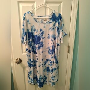 Bobbie Brooks Blue and White Tie-Dye T-Shirt Dress, Size 2X